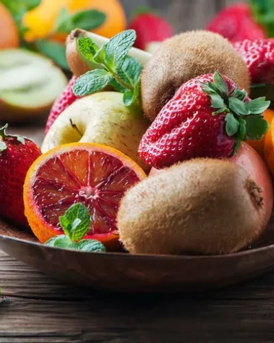 frutas verduras frescas tazon